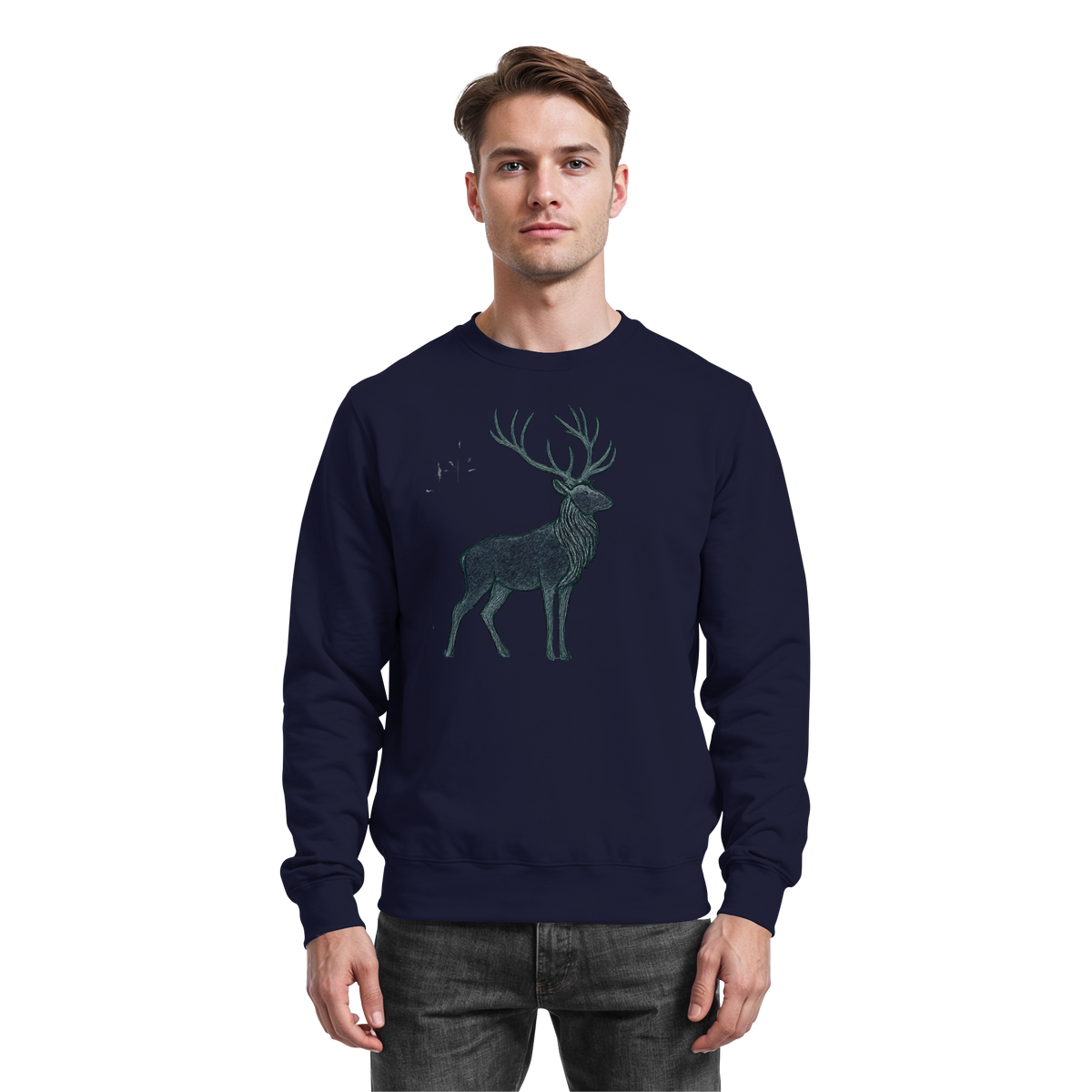 Arvenzo Mist Crown navy sweatshirt with front design, soft cotton fabric, and a relaxed fit.
