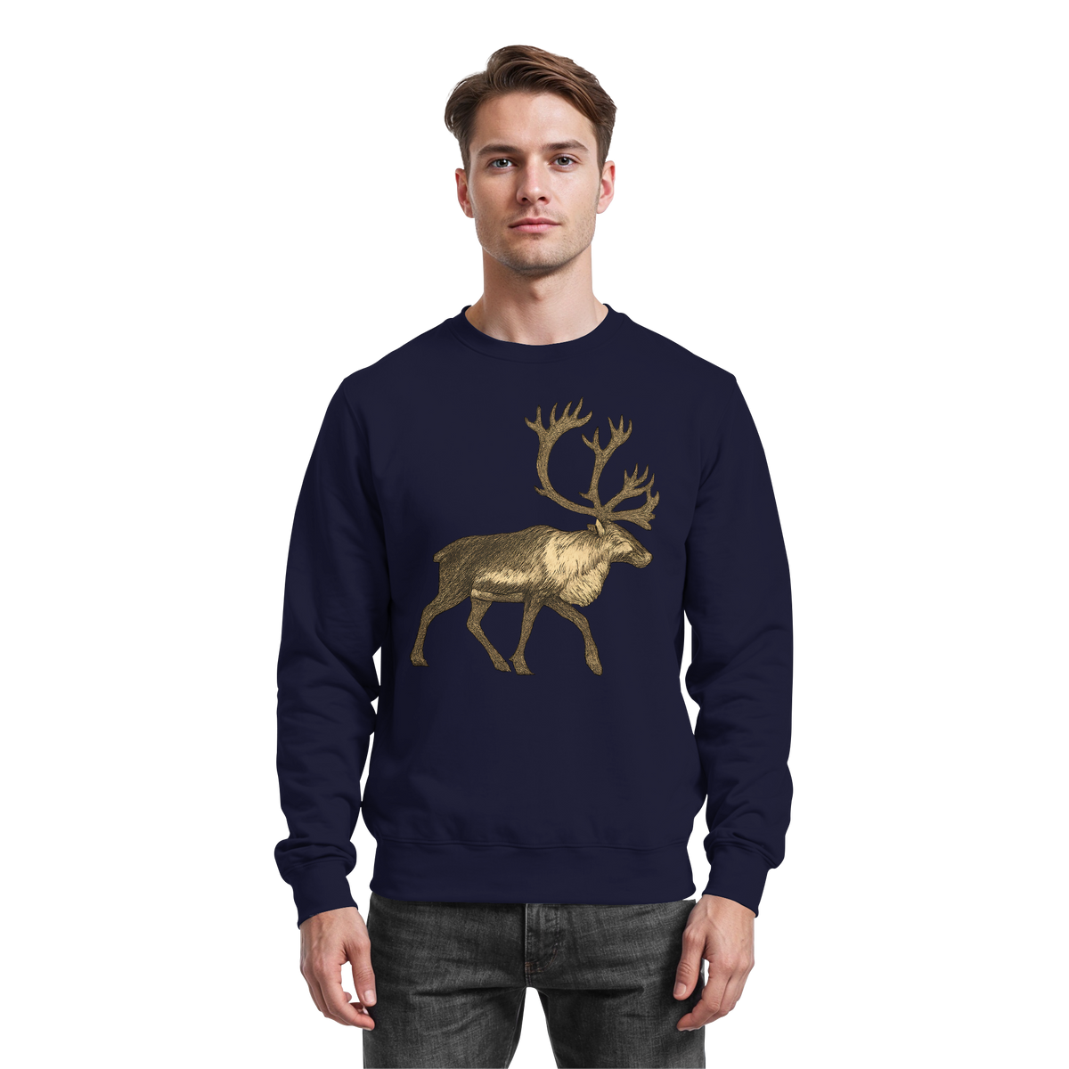 Arvenzo Tundra Walk navy sweatshirt with a front view, featuring a classic crew neck and comfortable fit.