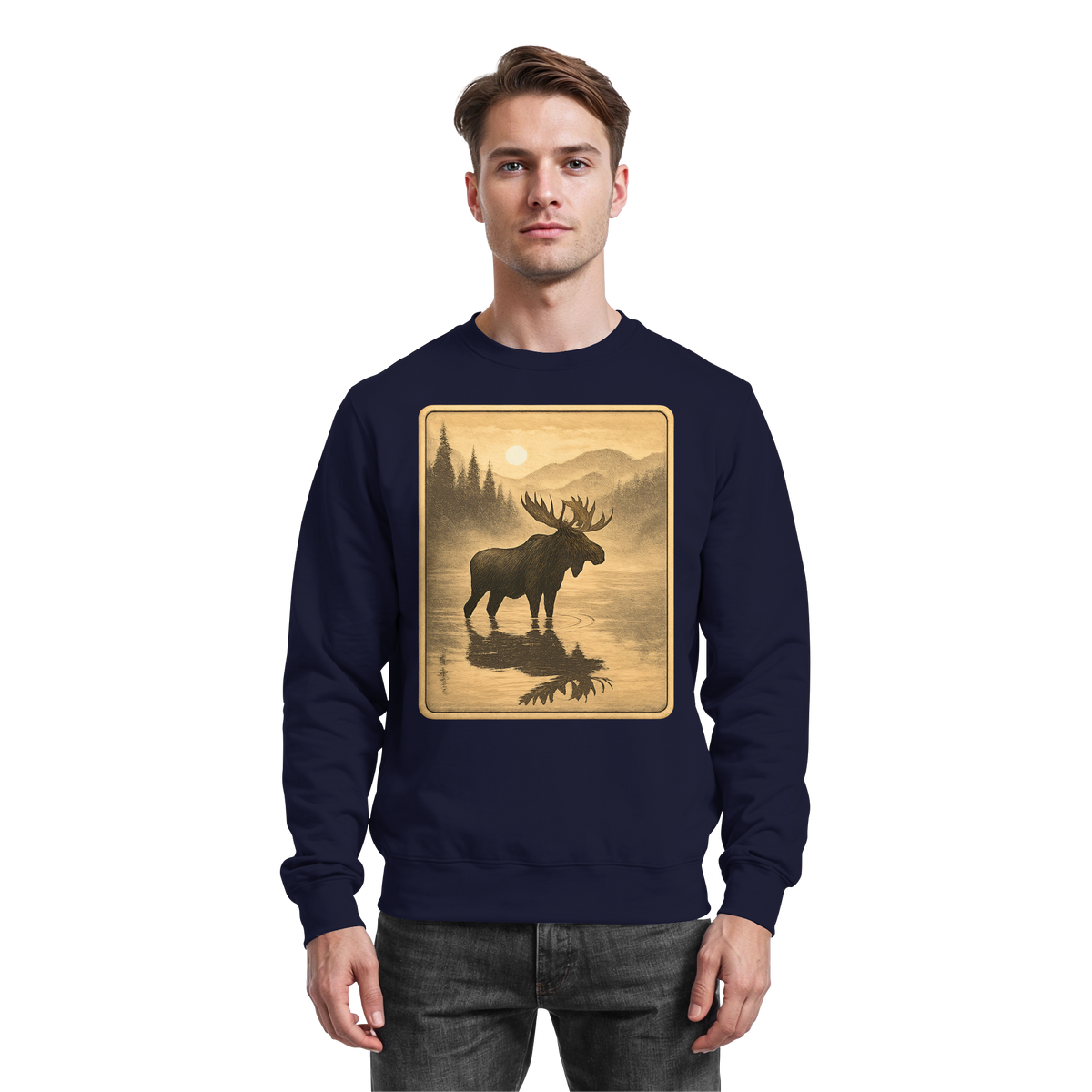 Navy blue Arvenzo Calm Shore sweatshirt with a simple front design, made of soft fabric, casual style for comfortable wear.