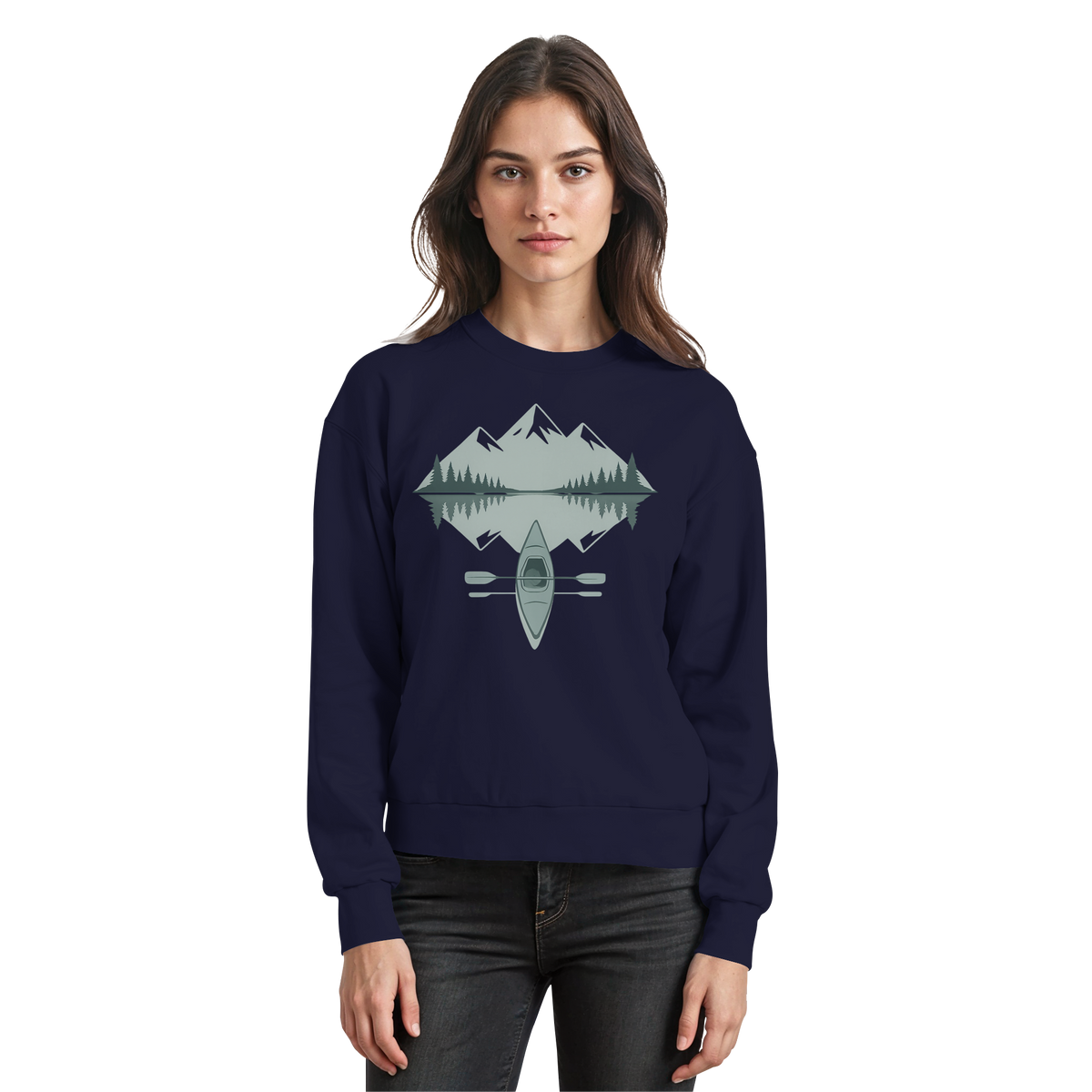Arvenzo Mirror Lake navy sweatshirt with a front design, made of soft fabric, displayed on a plain background.