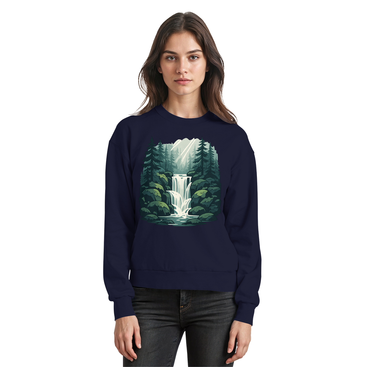 Arvenzo Fall Creek Sweatshirt in navy blue with a front view, featuring a classic crewneck design and soft fabric.