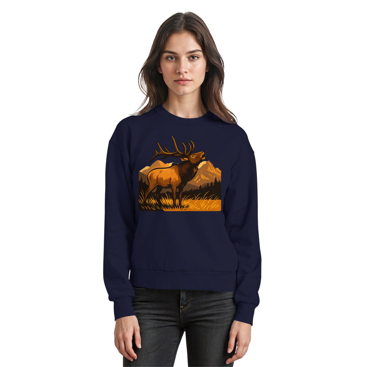 Arvenzo Elk Meadow Sweatshirt in navy, front view showing classic crewneck design and soft cotton fabric.
