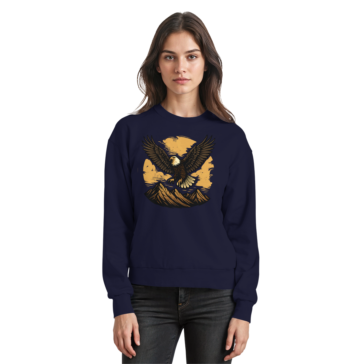 Arvenzo Iron Wing navy sweatshirt with front design, made of comfortable fabric, displayed on a plain background.