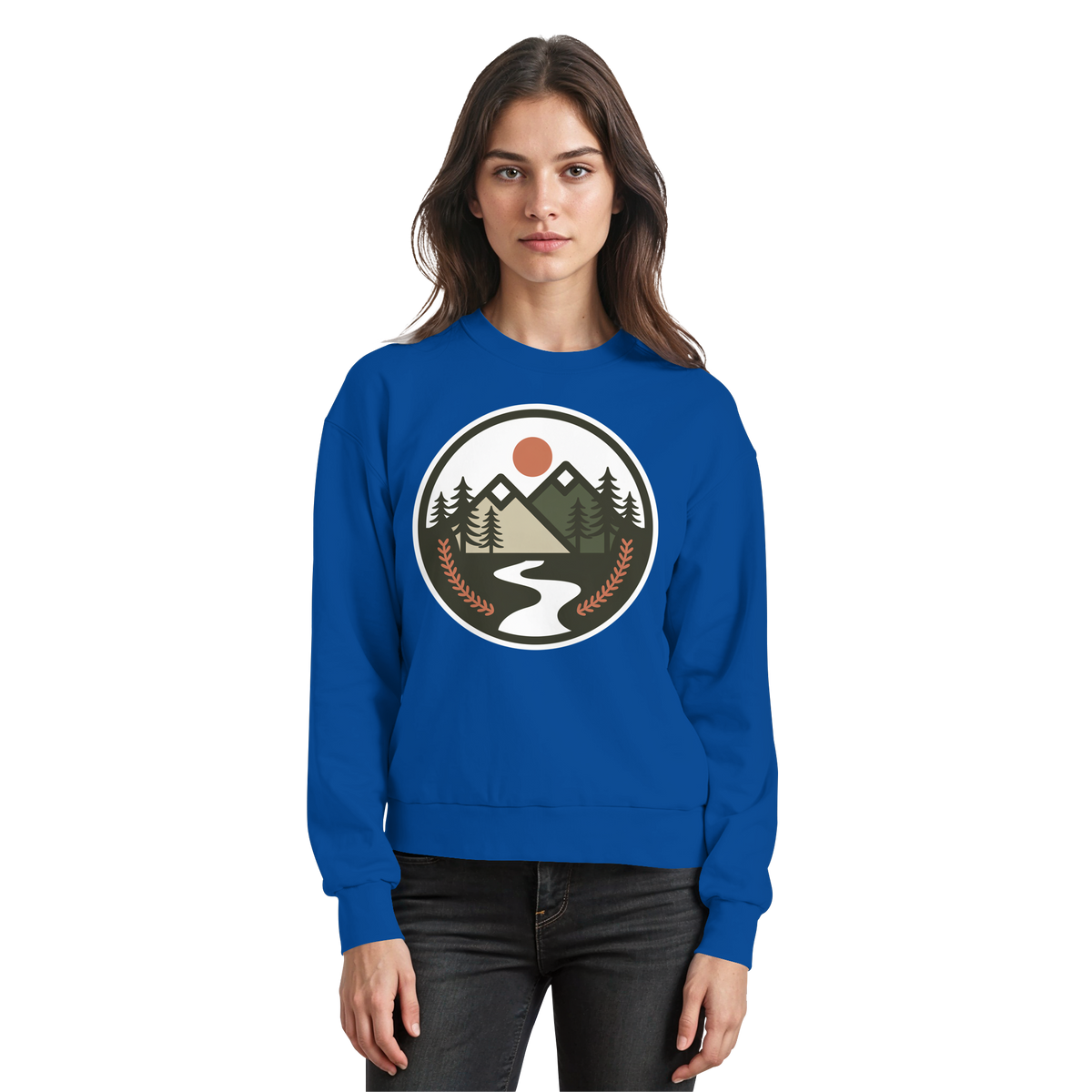Royal blue Arvenzo Open Ground sweatshirt shown from the front, featuring a classic crew neck and casual fit.