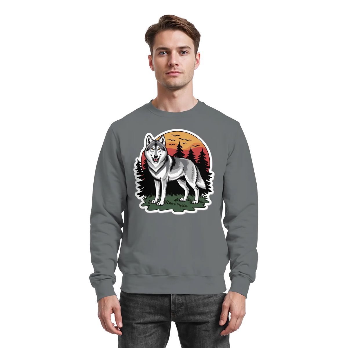 Steel grey Arvenzo Lone Dusk sweatshirt shown from the front with a simple, solid design and a comfortable fit.