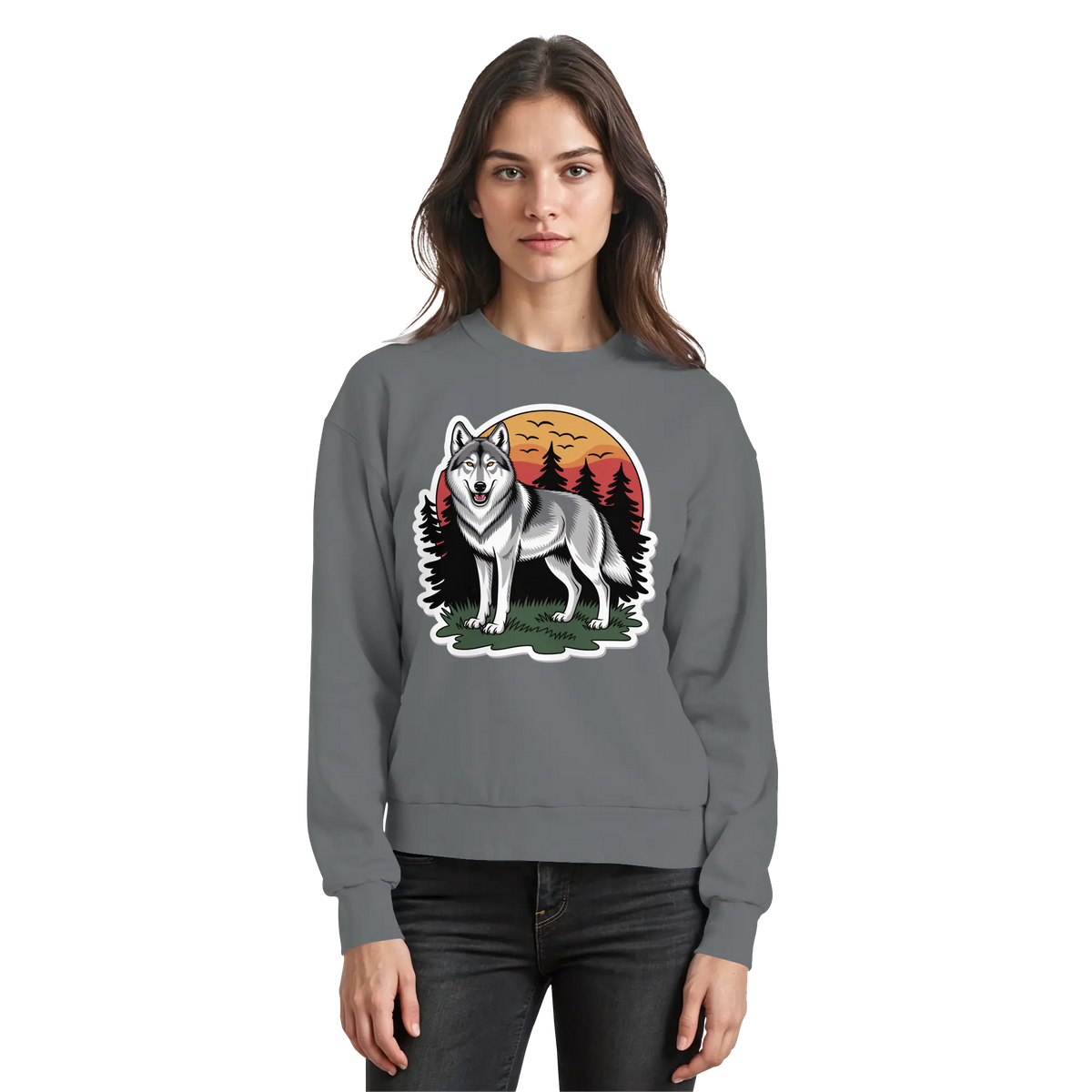 Arvenzo Lone Dusk sweatshirt in steel grey, front view showing a basic crewneck design and solid color fabric.