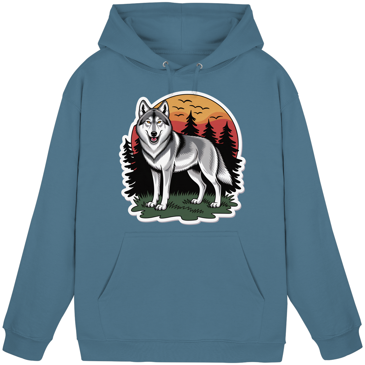 Unisex Air Force Blue Arvenzo Lone Dusk hoodie with front design, soft fabric, and relaxed fit, shown from the front.