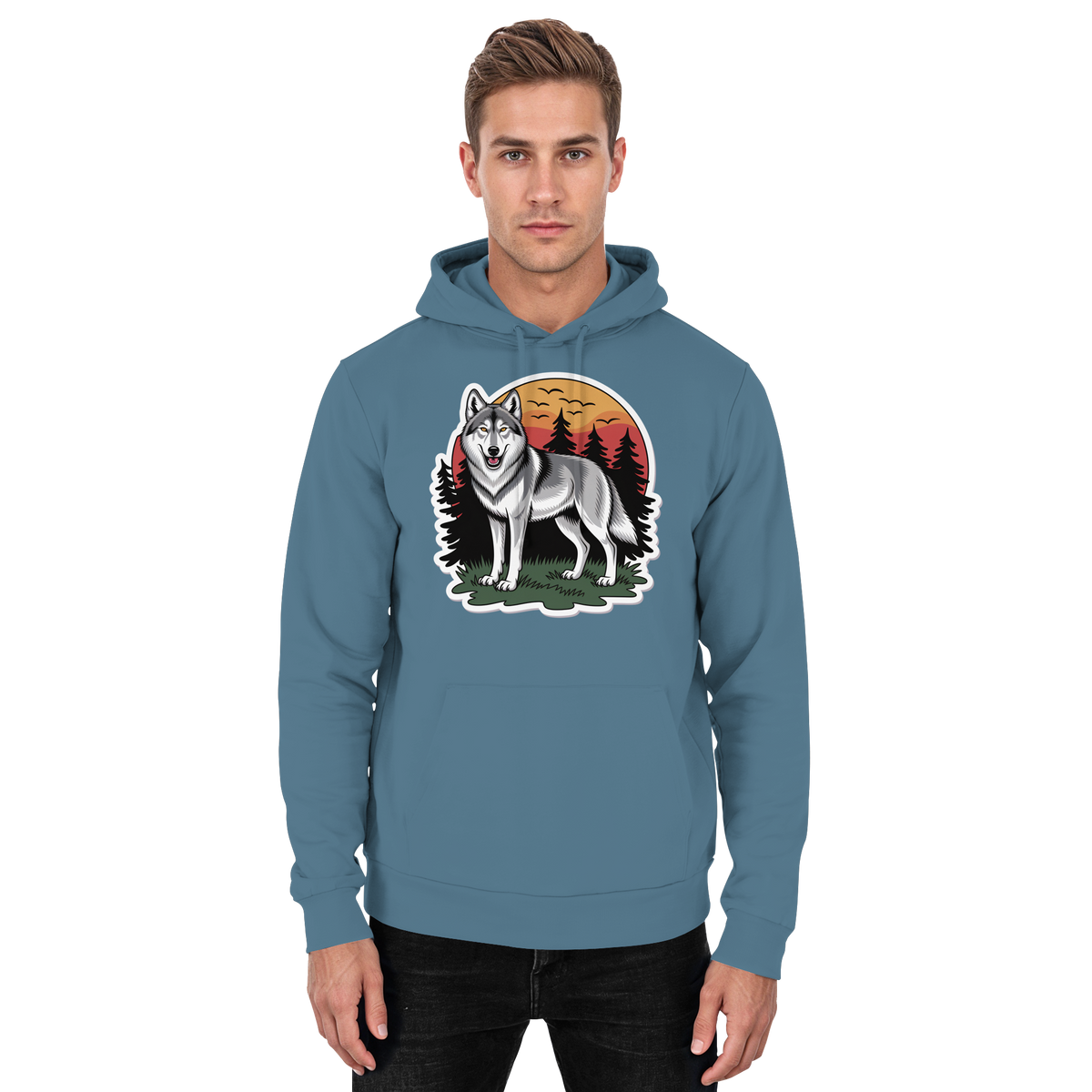 Unisex Air Force Blue Arvenzo Lone Dusk hoodie with front design, soft fabric, and relaxed fit.