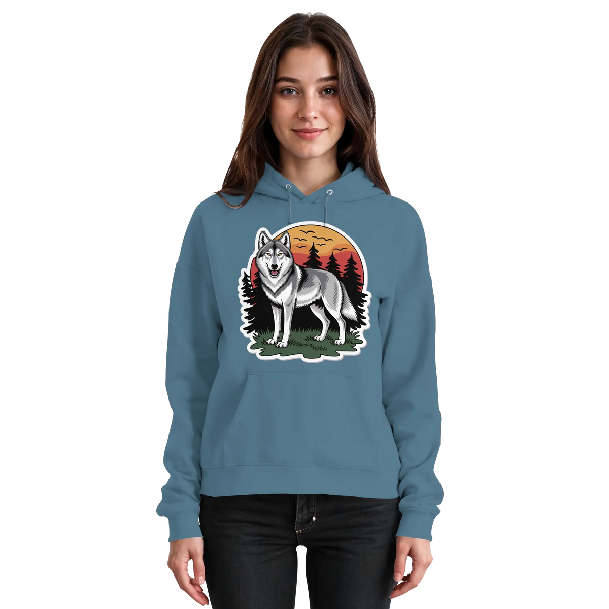Unisex Air Force Blue Arvenzo Lone Dusk hoodie with front design, soft fabric, and comfortable fit, shown from the front view.