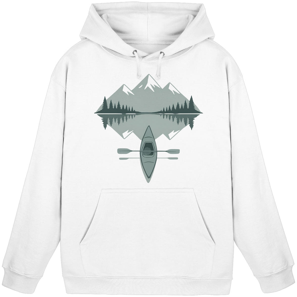Arvenzo Mirror Lake Hoodie in Arctic White, front view of a unisex hoodie with minimalist design and soft fabric.