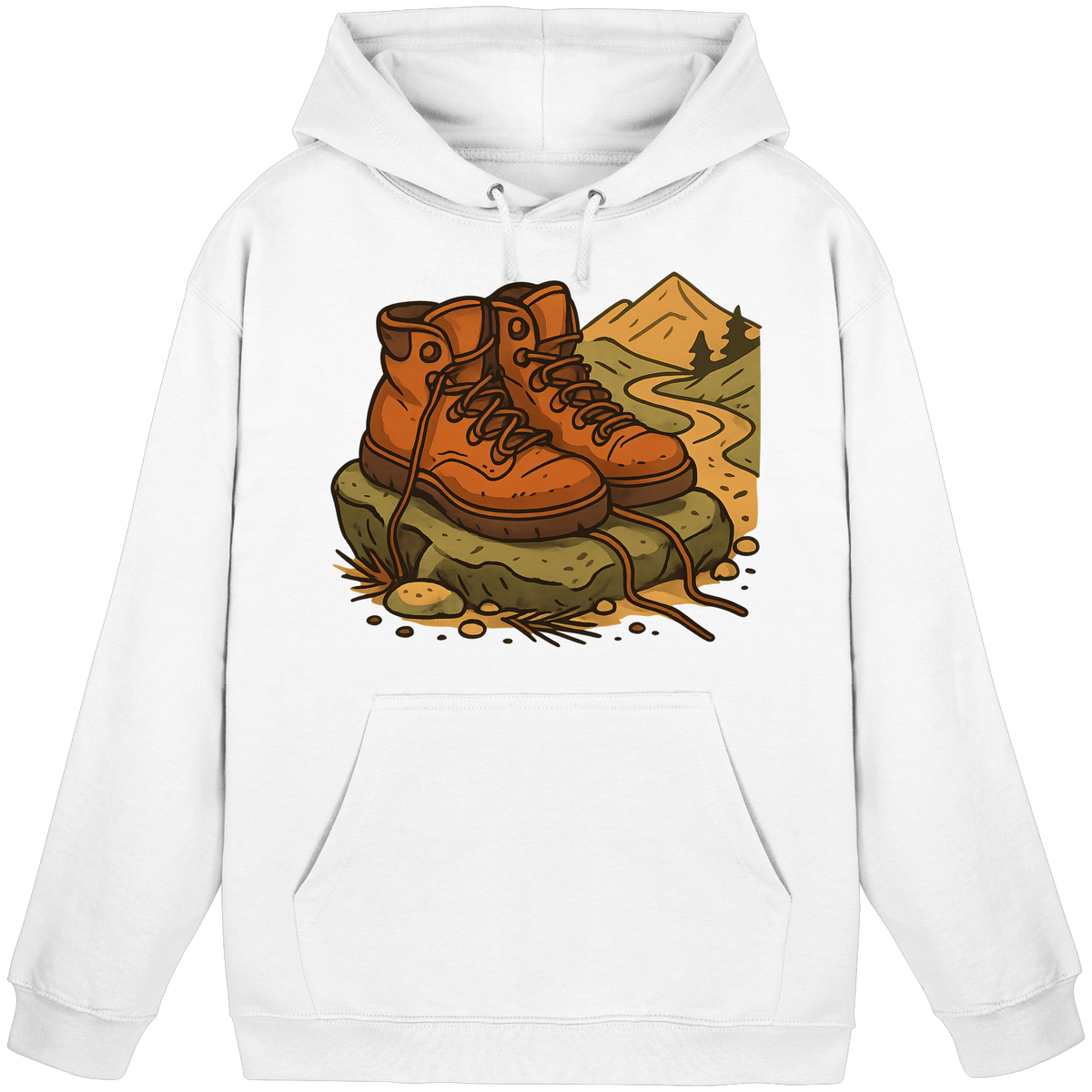Unisex Arctic White Trail Rest Hoodie by Arvenzo showing a front view with a simple, comfortable hoodie design.