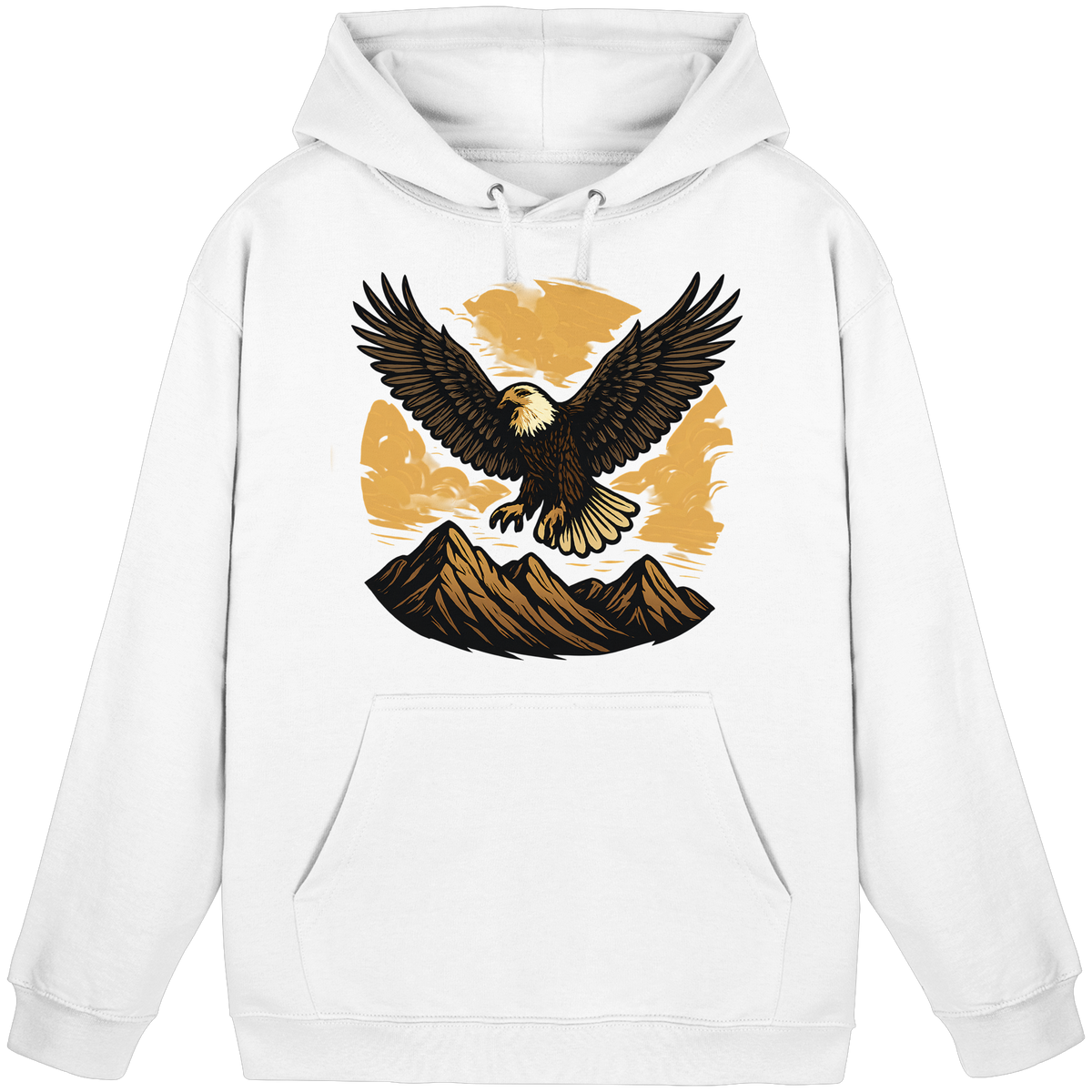 Arvenzo Iron Wing Hoodie in Arctic White, front view of a unisex hoodie with a simple design and comfortable fit.