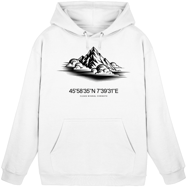 Summit Point hoodie in Arctic White with a Matterhorn print with GPS coordinates – Arvenzo
