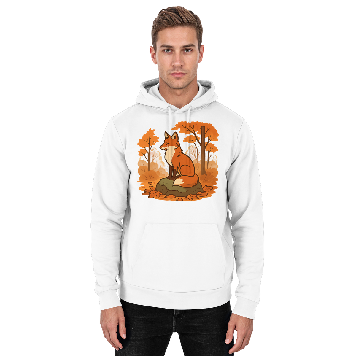 Arvenzo Ember Trail hoodie in Arctic White, front view showcasing unisex hoodie with a simple design and comfortable fit.