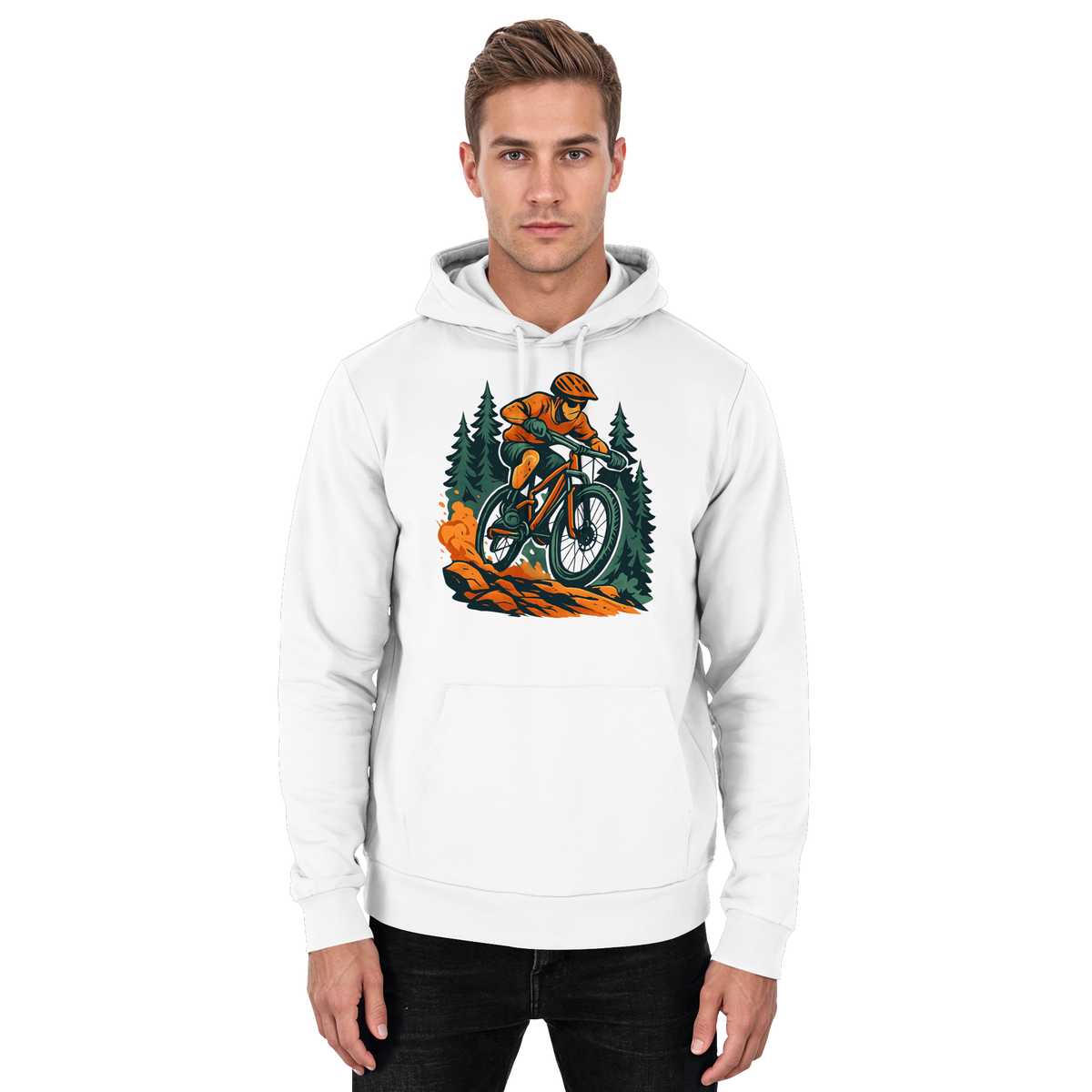 Front view of Arvenzo Dirt Rush unisex hoodie in Arctic White, casual fit with a hood and front pocket.