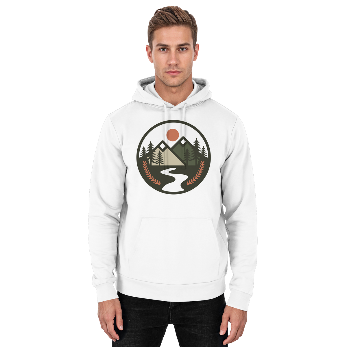 Front view of Arvenzo Open Ground unisex hoodie in Arctic White, showcasing a simple, comfortable design.