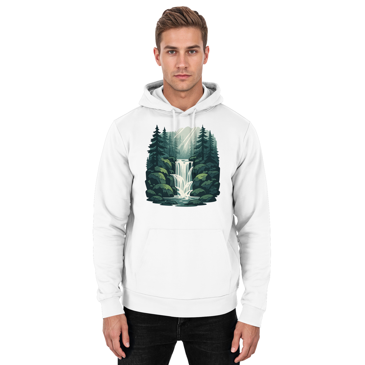 Arvenzo Fall Creek hoodie in arctic white, front view, unisex design, soft fabric, casual style for everyday wear.