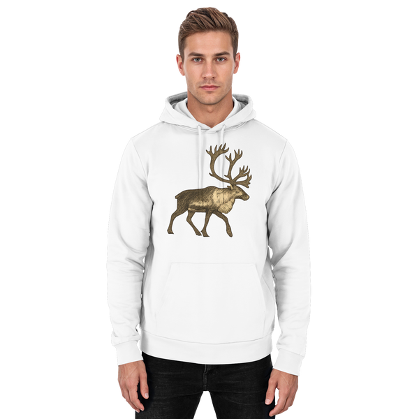 Tundra Walk hoodie in Arctic White with a caribou reindeer – Arvenzo