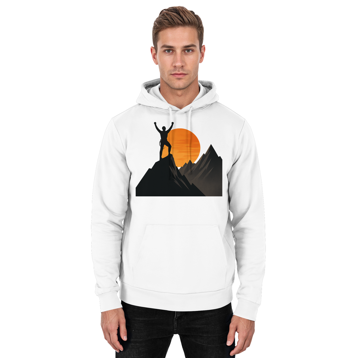 Arvenzo Bold Ascent unisex hoodie in Arctic White, front view showcasing soft fabric and classic hoodie design.