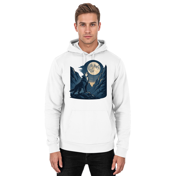 Silver Howl hoodie in Arctic White with a wolf howling at the full moon – Arvenzo