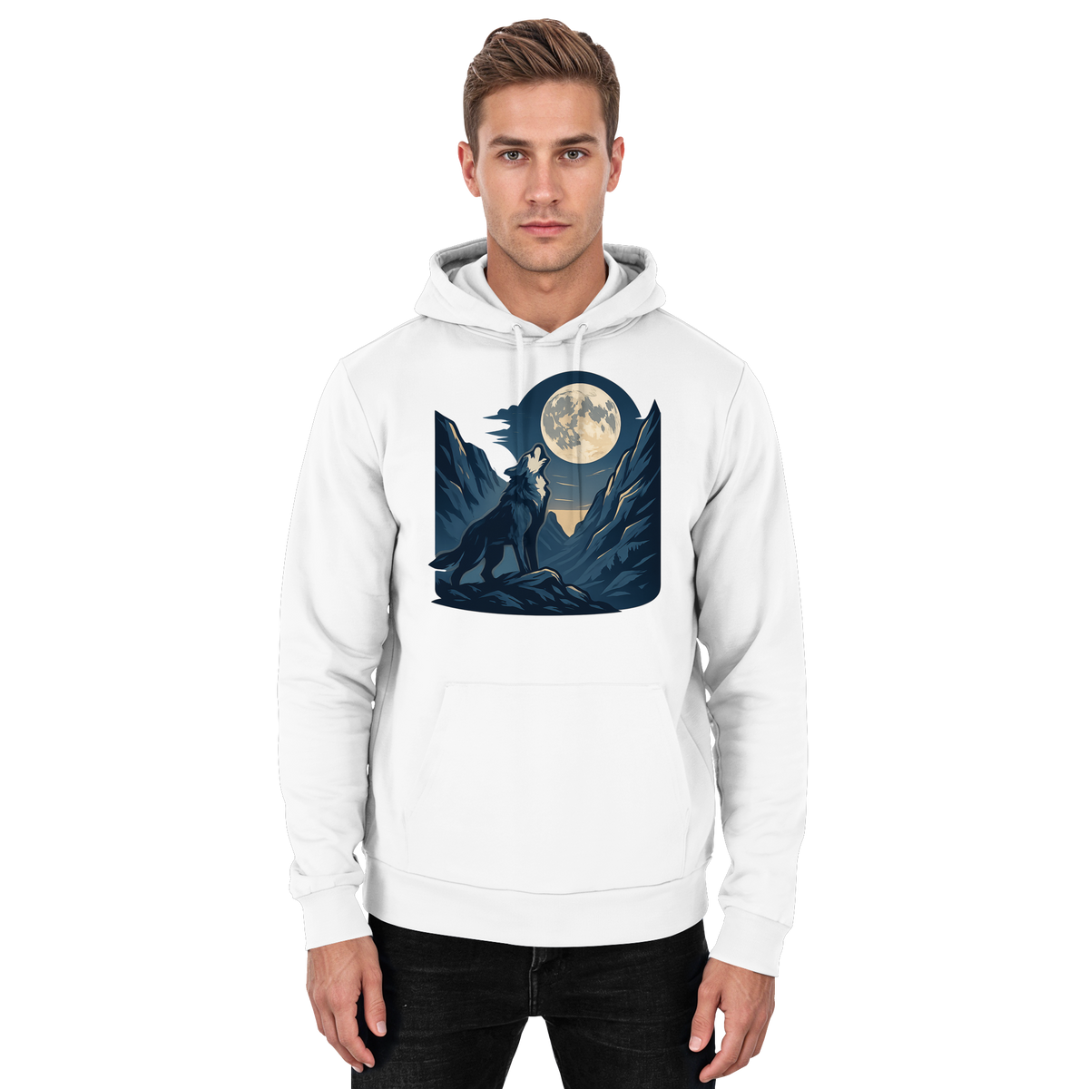 Unisex silver Howl hoodie by Arvenzo featuring a front view in Arctic White, showcasing a casual, comfortable hoodie design.