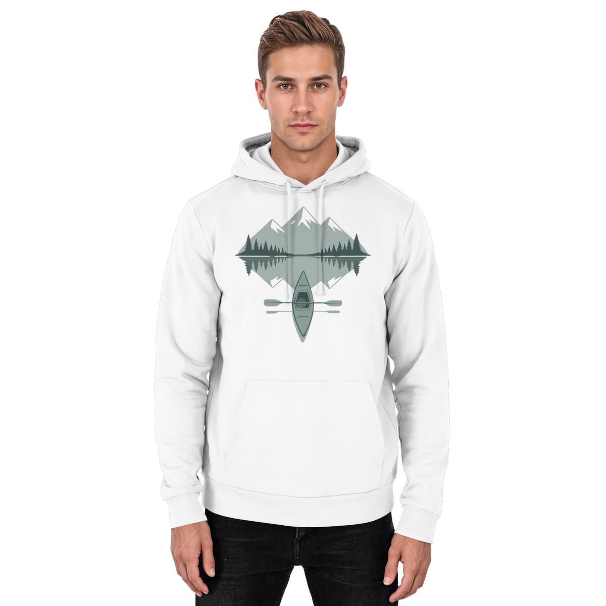 Arvenzo Mirror Lake hoodie in Arctic White, front view, unisex casual hoodie with a simple design and comfortable fit.