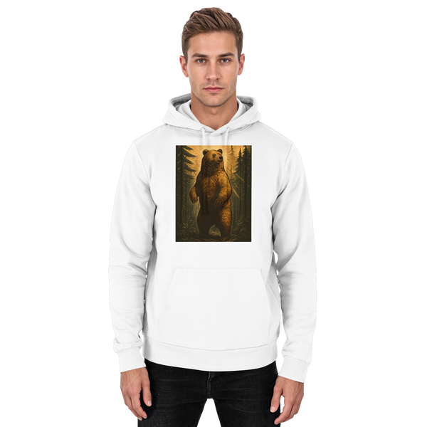 Deep Timber hoodie in Arctic White with a bear in the forest – Arvenzo