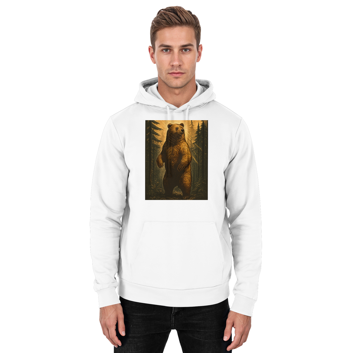 Arvenzo Deep Timber Hoodie in Arctic White, front view showing unisex casual hoodie with a relaxed fit and simple design.