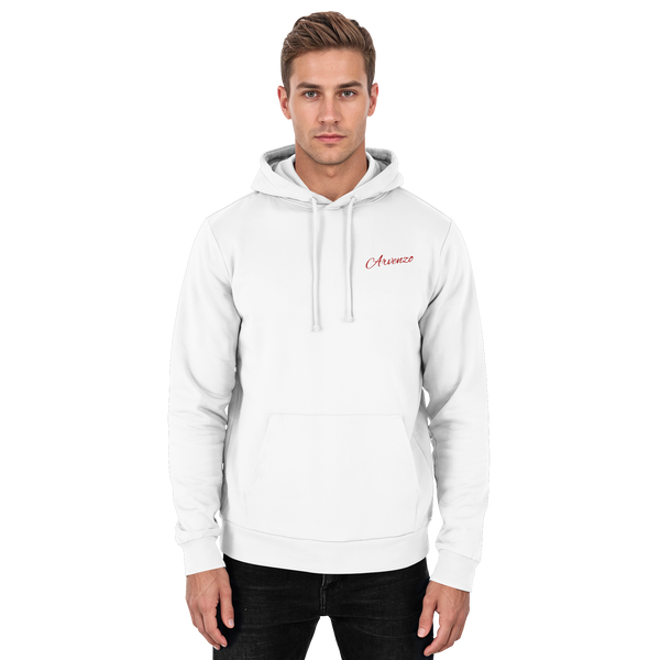 Pure Ground hoodie in Arctic White with a small Arvenzo script logo on the chest – Arvenzo