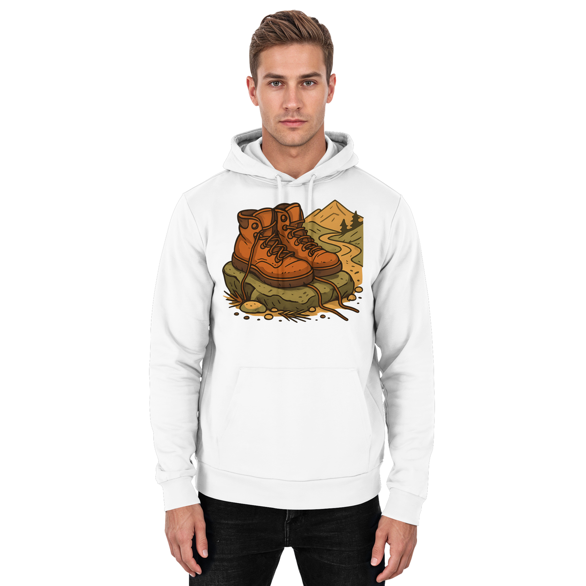 Unisex Arctic White Arvenzo Trail Rest Hoodie front view, showcasing a basic design with a hood and casual fit.