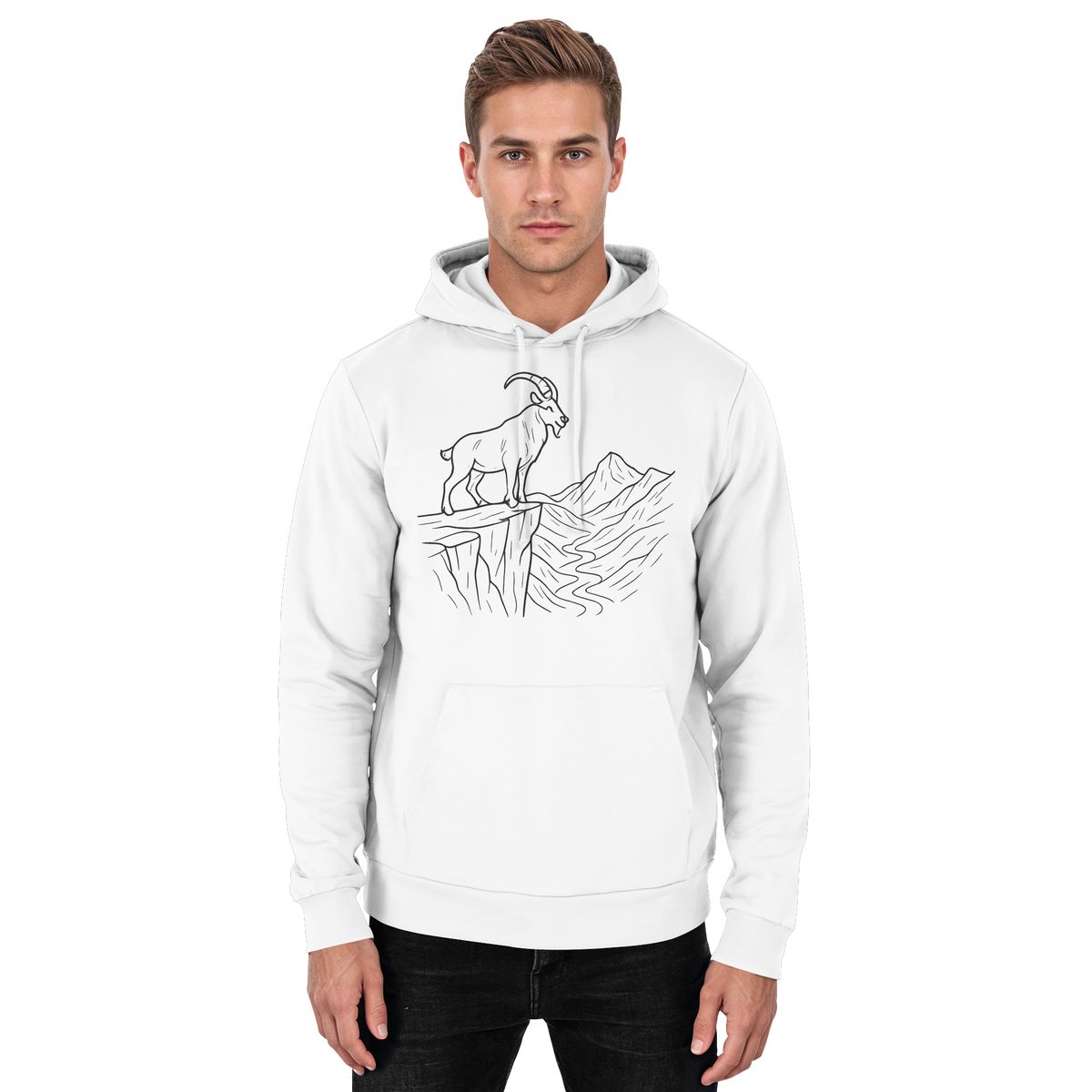 Arvenzo Cliff Edge unisex hoodie in Arctic White, front view showing simple design and comfortable fit.