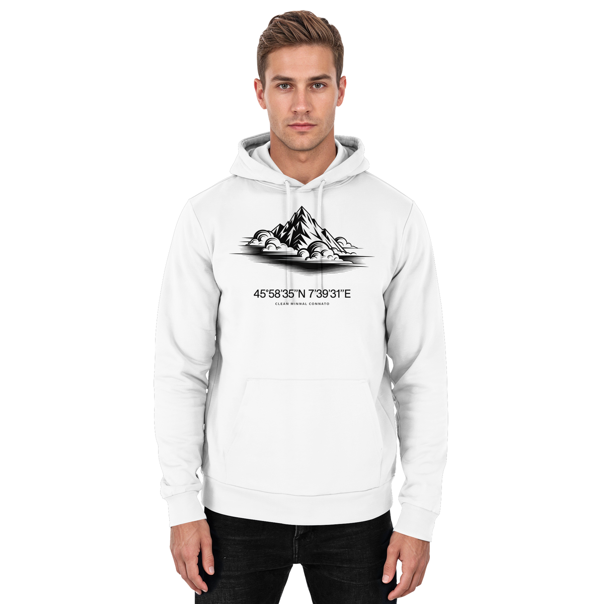 Arvenzo Summit Point Hoodie in Arctic White, front view, unisex casual hoodie with a simple design and comfortable fit.