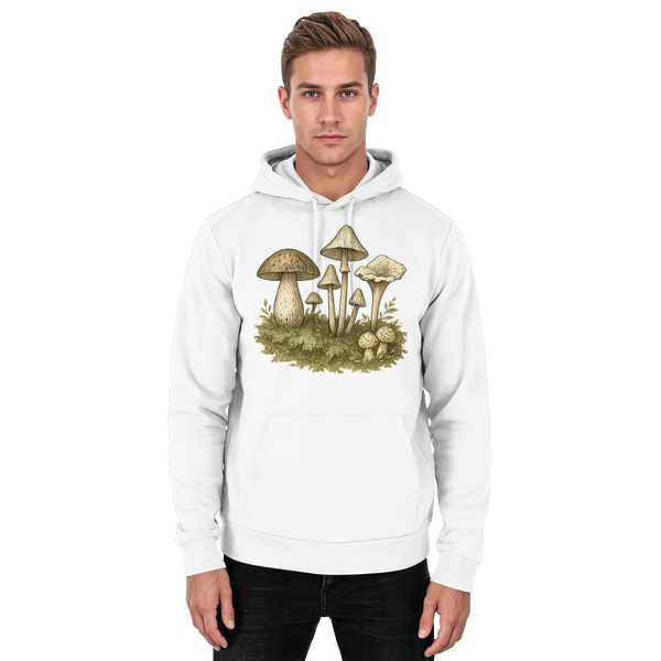 Forest Floor hoodie in Arctic White with a forest mushroom – Arvenzo