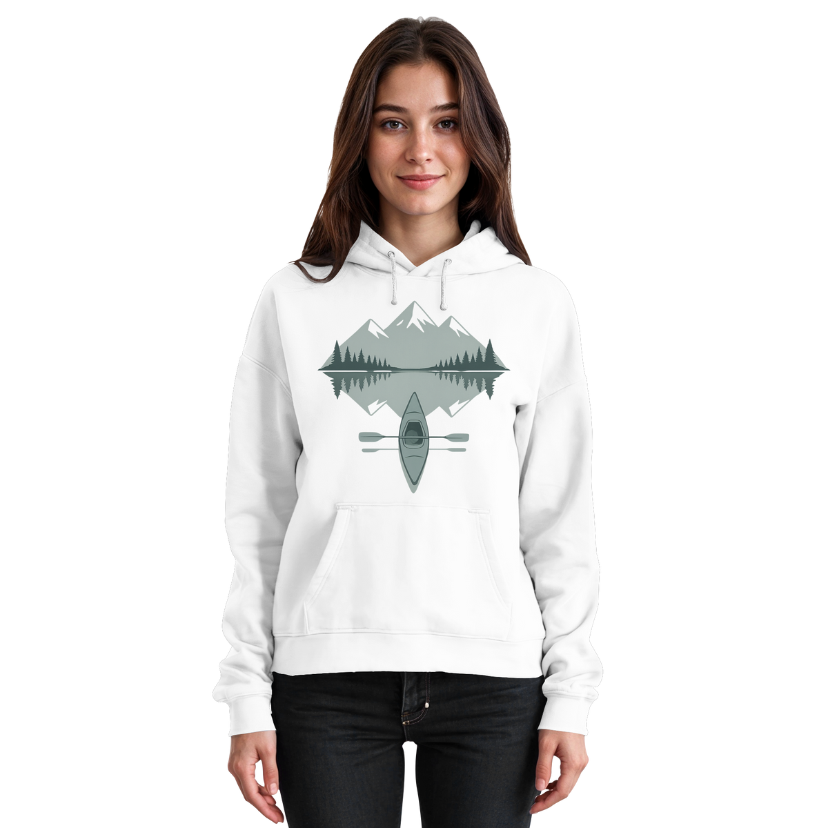 Arvenzo Mirror Lake Hoodie in Arctic White, front view of a unisex hoodie with a simple design and soft fabric.