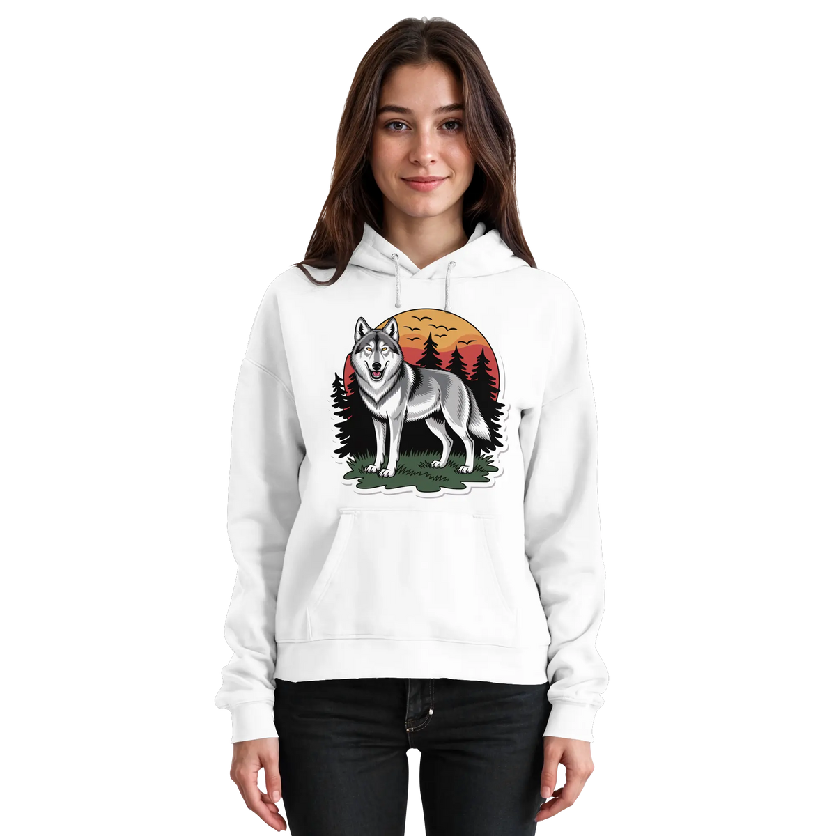Arvenzo Lone Dusk unisex hoodie in Arctic White, front view showcasing a simple, cozy hoodie with a drawstring hood and soft fabric.