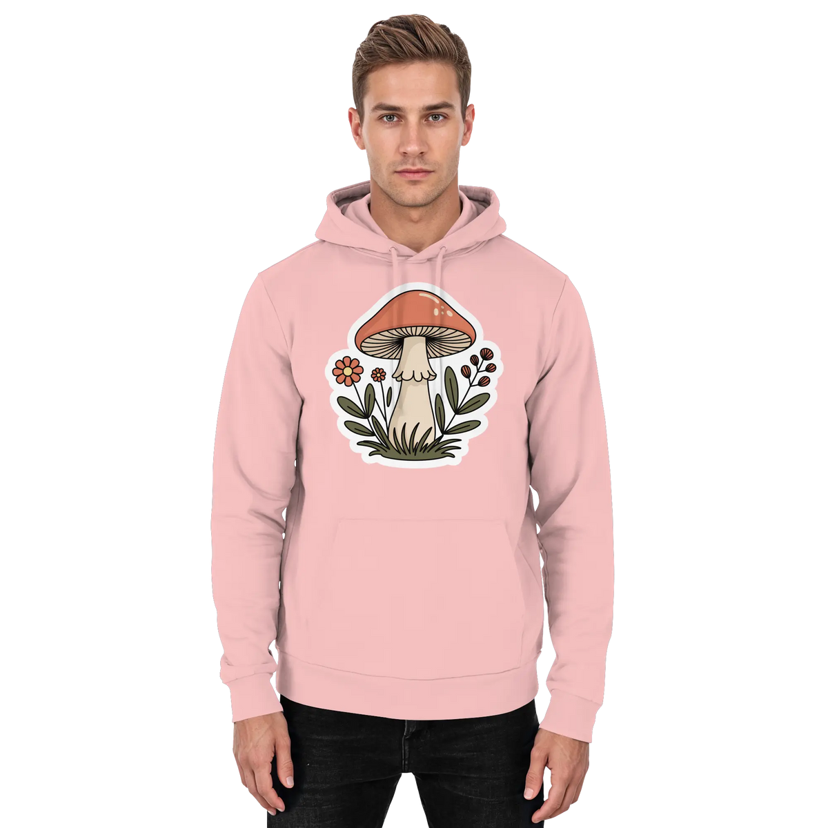 Front view of Arvenzo Still Roots unisex baby pink hoodie with a simple design and a comfortable fit.