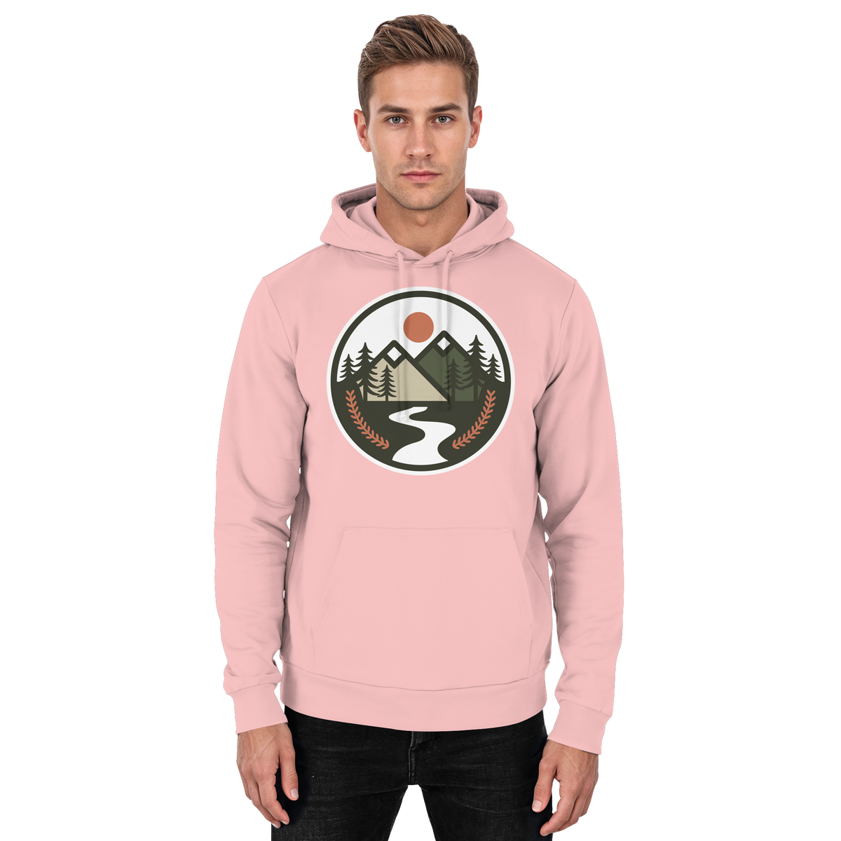 Baby pink unisex hoodie by Arvenzo, front view showing soft fabric and simple design for comfortable casual wear.