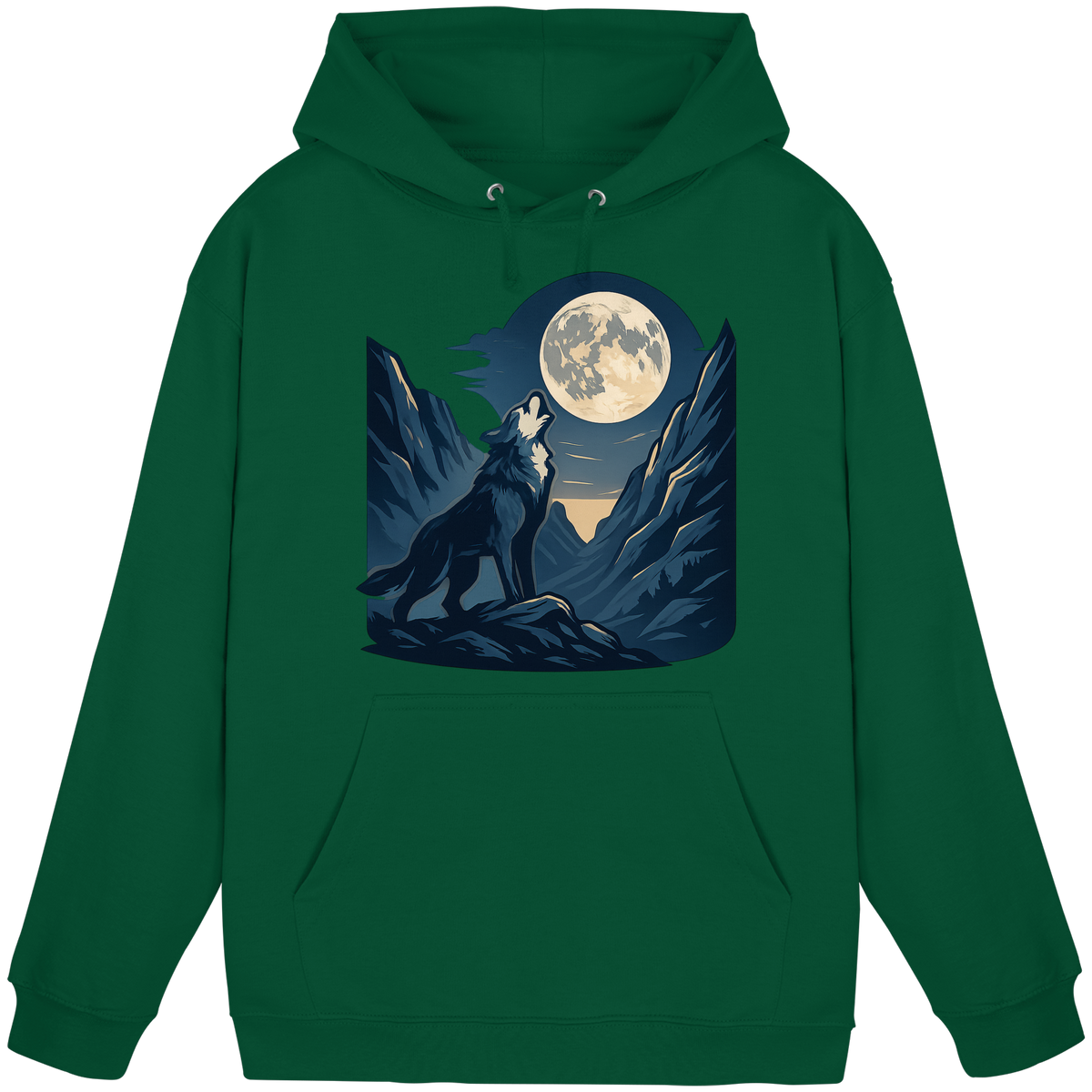 Front view of Arvenzo Silver Howl unisex hoodie in bottle green with a minimalist design.