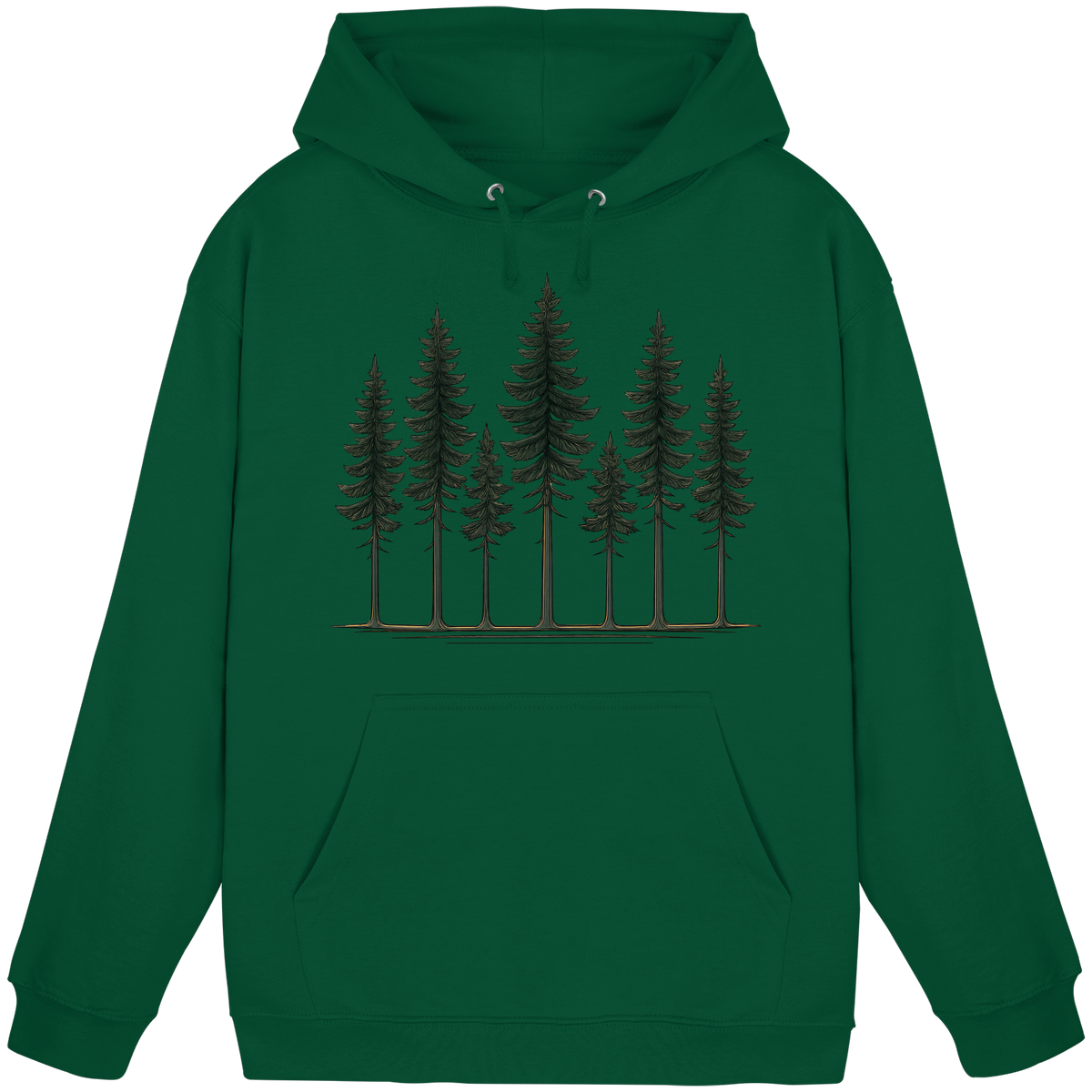 Unisex Pine Dusk Hoodie by Arvenzo in bottle green, front view showing soft fabric and relaxed fit.
