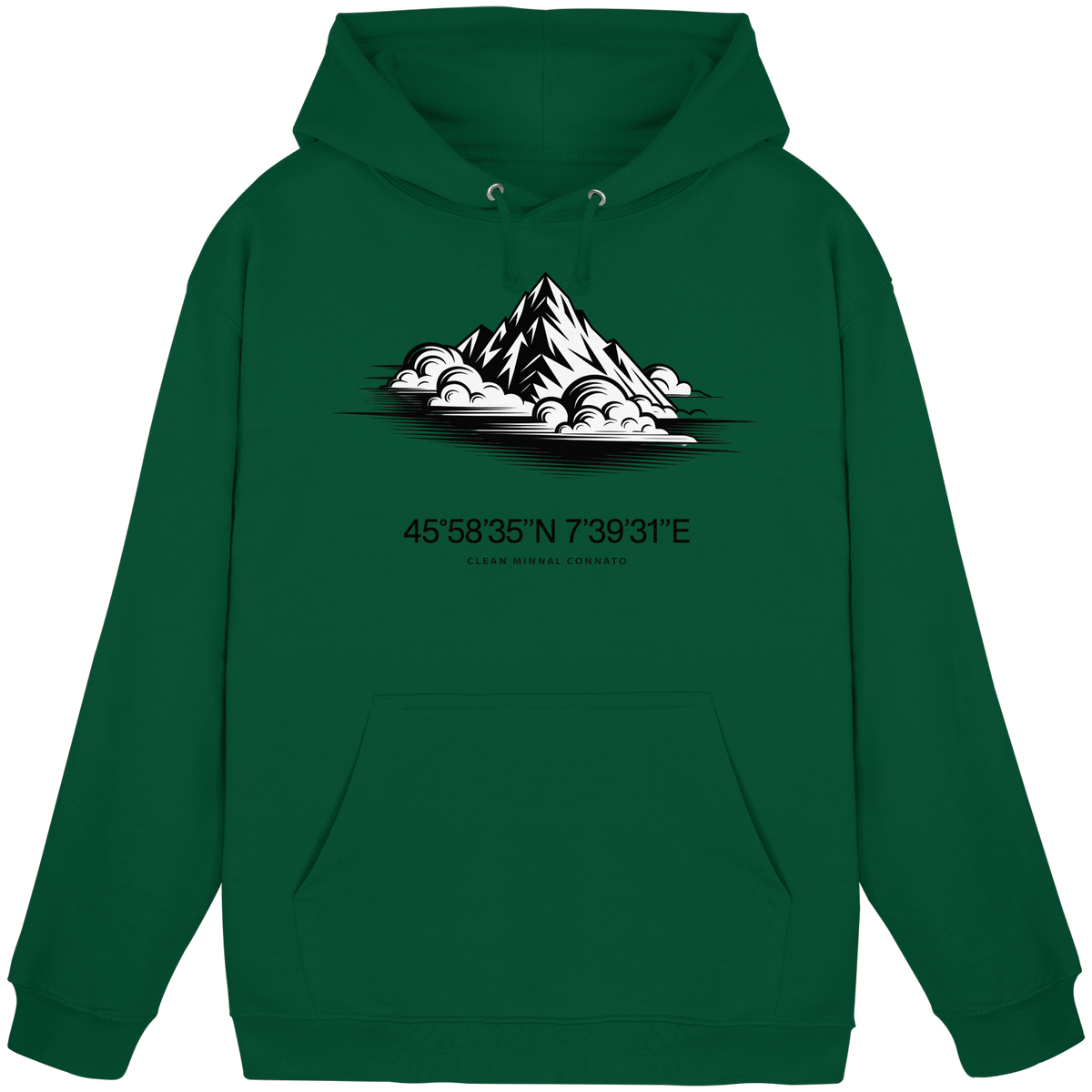Arvenzo Summit Point unisex hoodie in bottle green, front view showing classic hood and relaxed fit.