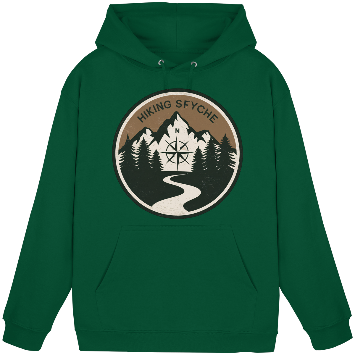 Unisex Bottle Green Trail Crest Hoodie by Arvenzo, front view showing a casual hoodie with a simple design.