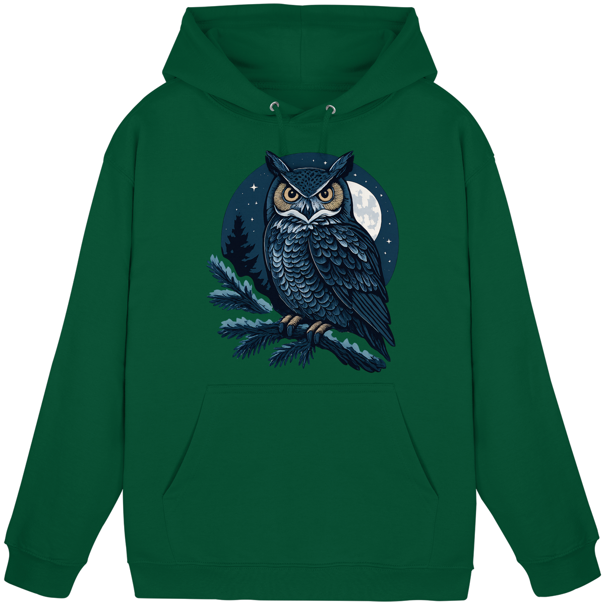Arvenzo Night Watch hoodie in bottle green, front view, unisex casual hoodie with a simple design and comfortable fit.
