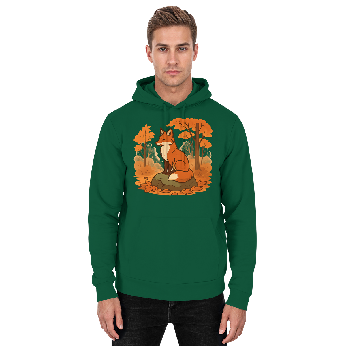 Arvenzo Ember Trail hoodie in bottle green, front view, unisex casual hoodie with a relaxed fit and soft fabric.