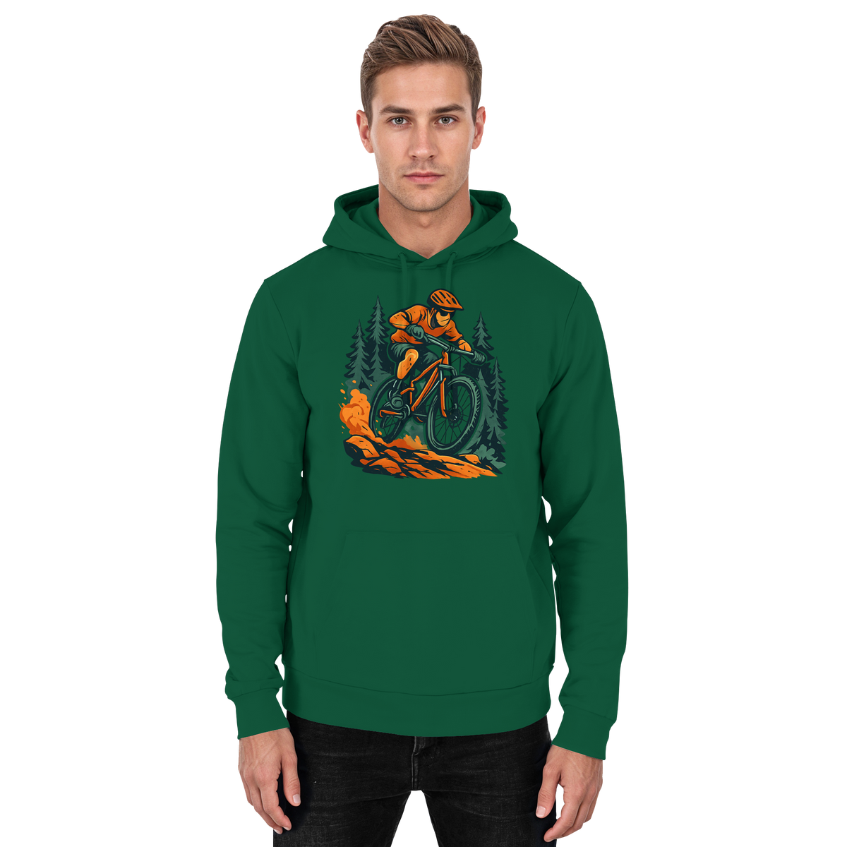 Arvenzo Dirt Rush hoodie in bottle green, unisex front view showing the casual hoodie with a simple design.