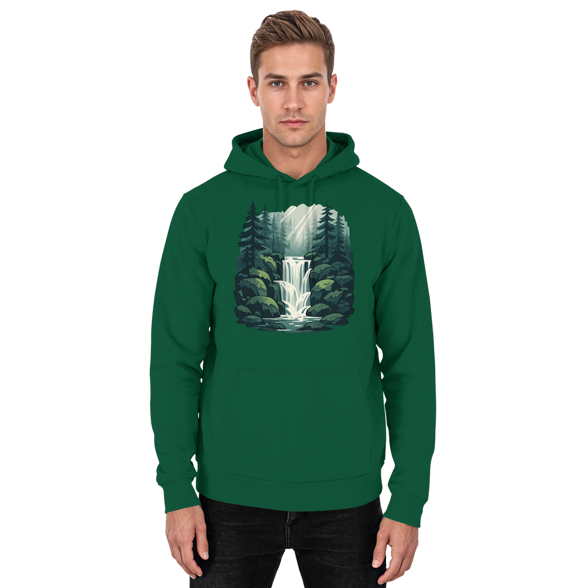 Arvenzo Fall Creek Hoodie in bottle green, unisex front view showing casual hoodie design and comfortable fit.