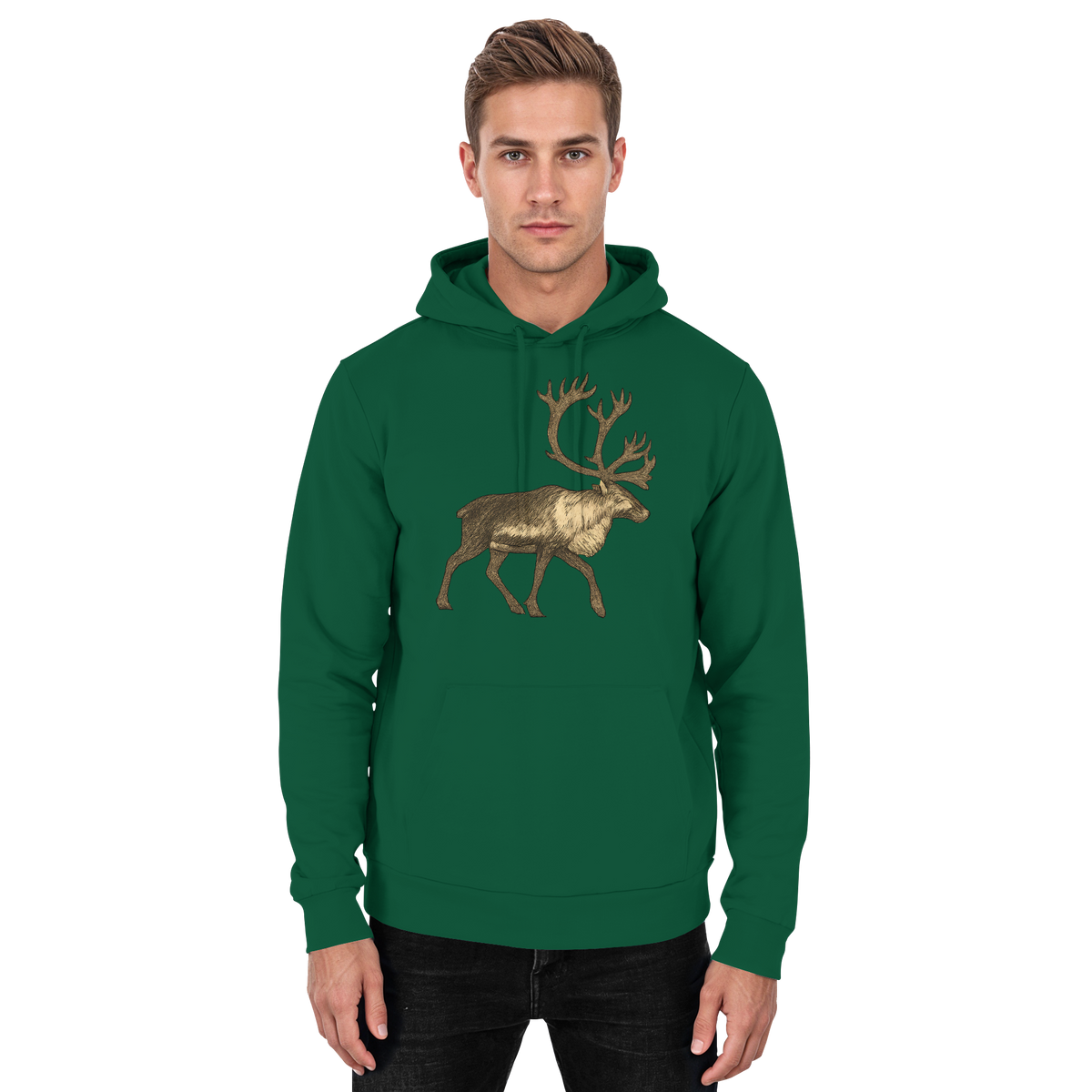 Arvenzo Tundra Walk hoodie in bottle green, unisex front view showing soft fabric and casual fit.