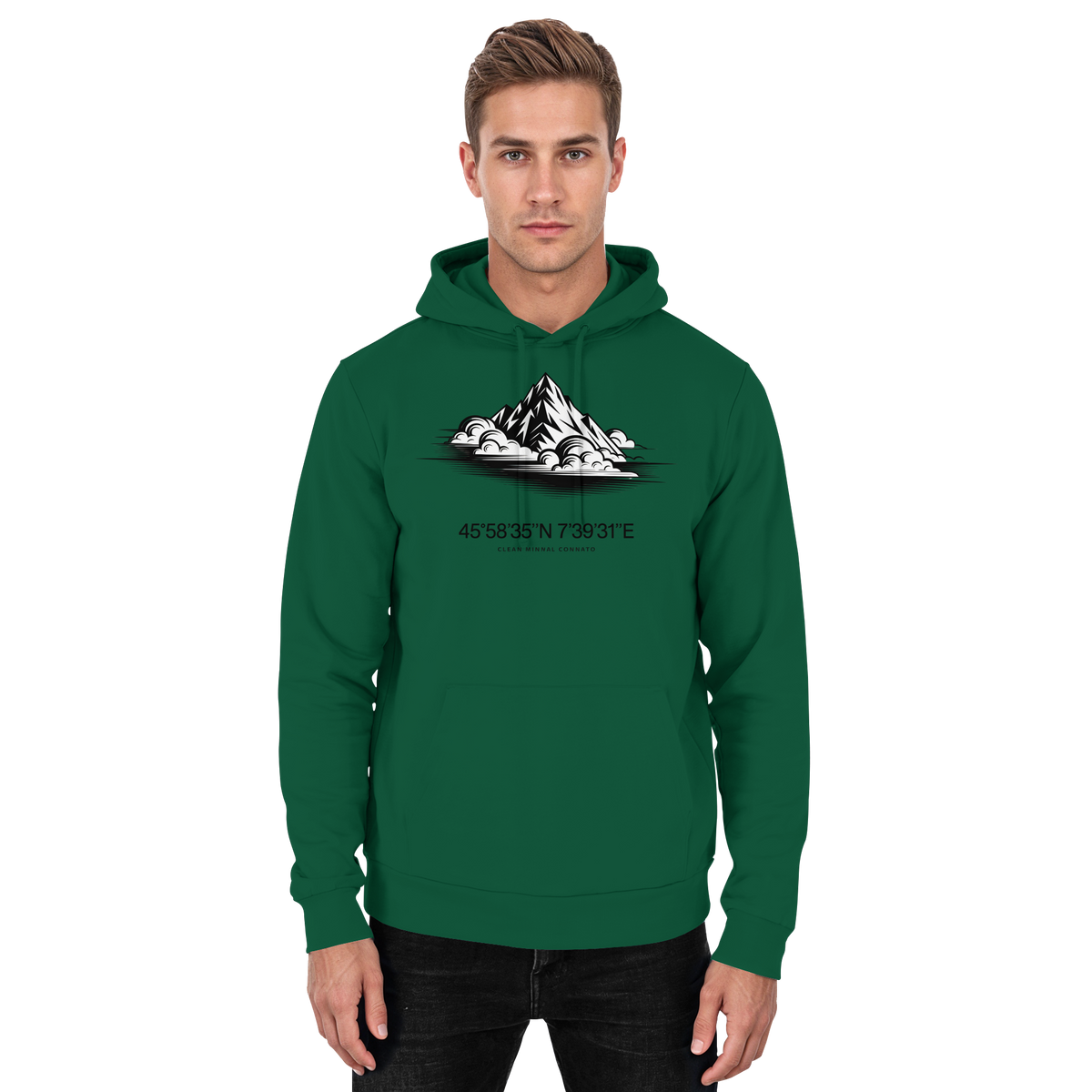 Arvenzo Summit Point hoodie in bottle green, front view of a unisex casual hoodie with a simple design.
