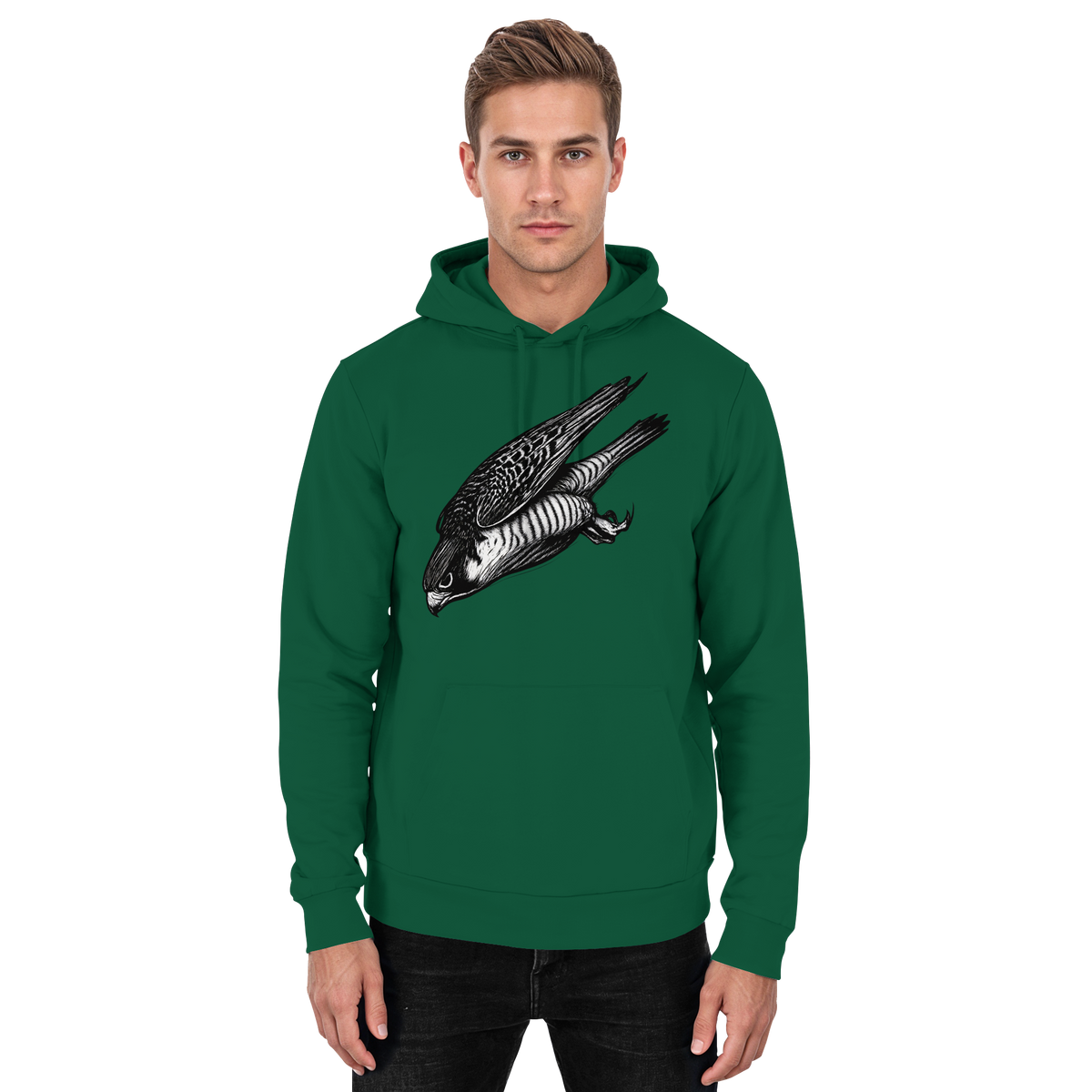 Arvenzo Swift Dive hoodie in bottle green, unisex front view showing soft fabric and classic hoodie design.