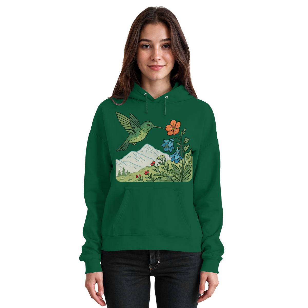 Unisex Bloom Wing Hoodie by Arvenzo in bottle green, front view showing hoodie with minimalist design and comfortable fit.