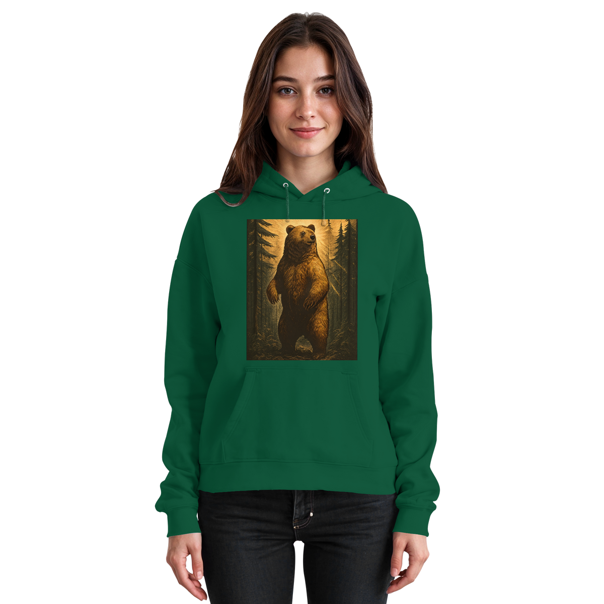 Arvenzo Deep Timber Hoodie in bottle green, front view of a unisex casual hoodie with a simple design.